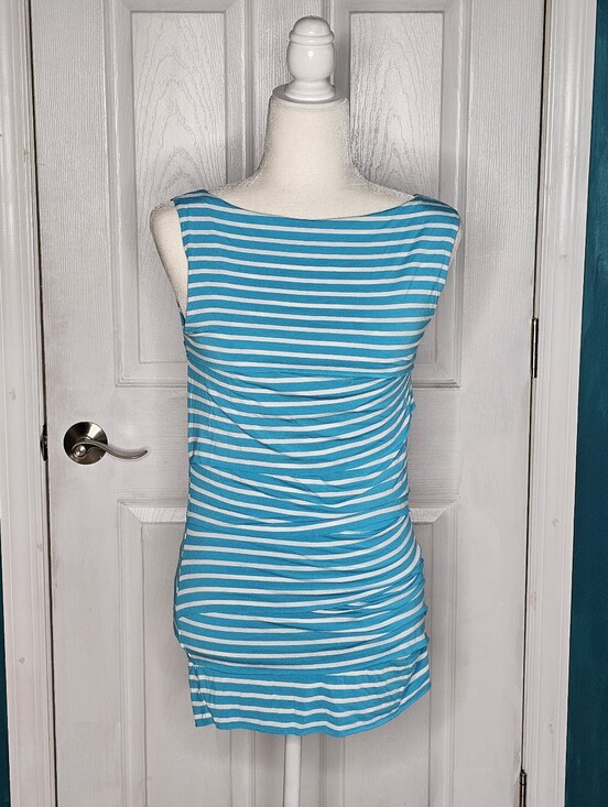 Vince Camuto Tops - Vince Camuto Striped Turquoise & White Sleeveless Tank Top
